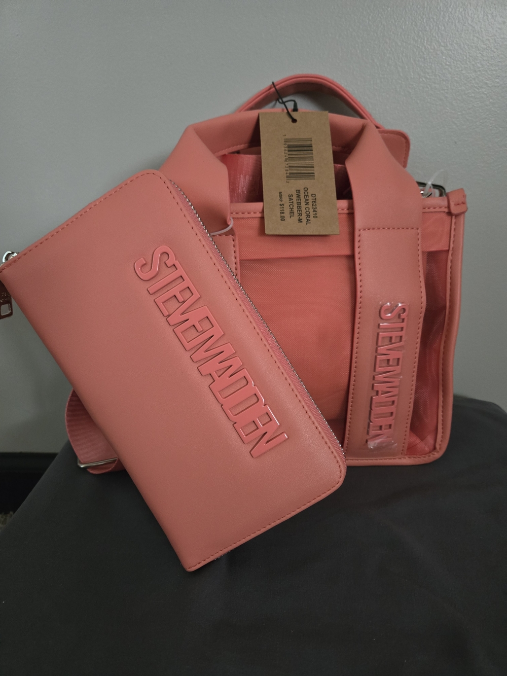 Steve Madden Coral Pink Women's Tote with Matching Wallet